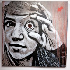 Expo "Graff the peace ! Graff the war !" Opera Gallery du 13 septembre au 6 octobre 2012. "L'oeil de Morgane" par Jef Aérosol. Sont présent, Speedy Graphito, C215, Jef Aérosol, Shepard Fairey, Seen, Ron English, Blek le Rat, Tilt, Logan Hicks et quelques autres...