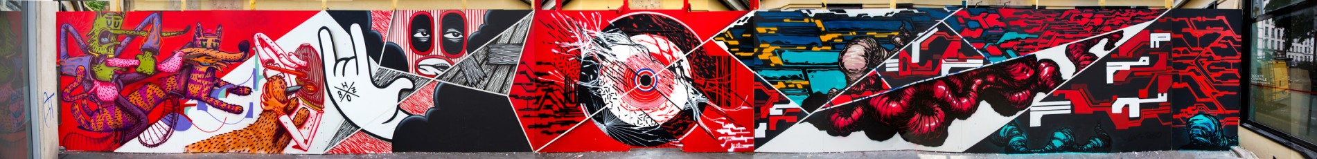 TRBDSGN, Hobz & Honda (Arnaud Liard), Lek, Retrograffitism et Alëxone - Rue du Faubourg Saint-Antoine 12è - Juin 2014