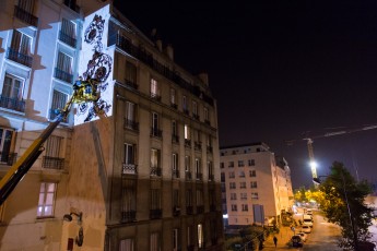 YZ pour la Nuit Blanche 2014. Work in progress. Rue du Chevaleret - Paris 13è. Préparation des oeuvres pour la Nuit Blanche du samedi 4 octobre 2014.