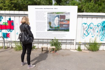 L'oeuvre de Jorge Rodriguez-Gerada photographiée par le drone de Visudrone - In Situ Art Festival - Aubervilliers - Mai 2014