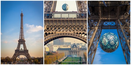 Shepard Fairey (aka Obey) - Earth Crisis - Oeuvre suspendue au coeur de la Tour Eiffel, présentée du 20 au 26 novembre 2015 à l'occasion de l'ouverture de la COP21.