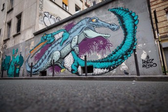 Rétro graffitism et Hobz - Rue Jean-Baptiste Dumay 20è - Septembre 2016