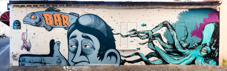 Rétro graffitism et Hobz - Rue du Volga 20è - Septembre 2016