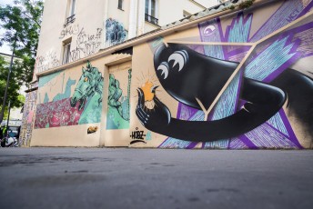 Rétro Graffitism, Hobz et Tarek Benaoum - Ortopark, le manège cracheur de fleurs - Cité Champagne 20è - Octobre 2016