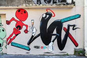 Rétro graffitism et Hobz - Cité Champagne 20è - juin 2020