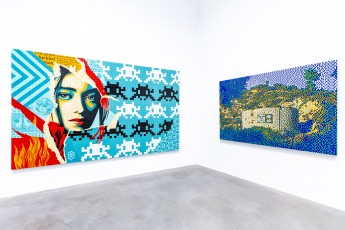 "Triple Trouble" exposition de Invader, Shepard Fairey et Damien Hirst à la Newport Street Gallery du 10 octobre 2025 au 29 mars 2026
