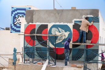 Shepard Fairey - Dove - Work in progress- Djerbahood - Erriadh - Djerba, Tunisie