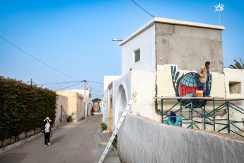 Shepard Fairey - Eyes open - Work in progress - Djerbahood - Erriadh - Djerba, Tunisie