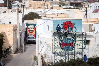 Shepard Fairey - Eyes open - Work in progress - Djerbahood - Erriadh - Djerba, Tunisie