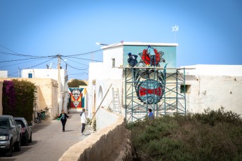 Shepard Fairey - Eyes open - Work in progress - Djerbahood - Erriadh - Djerba, Tunisie