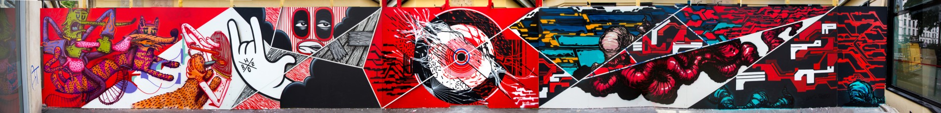 TRBDSGN, Hobz & Honda (Arnaud Liard), Lek, Retrograffitism et Alëxone - Rue du Faubourg Saint-Antoine 12è - Juin 2014