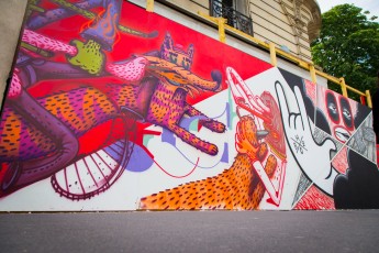 TRBDSGN, Hobz & Honda (Arnaud Liard), Lek, Retrograffitism et Alëxone - Rue du Faubourg Saint-Antoine 12è - Juin 2014