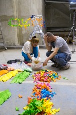 Mademoiselle Maurice pour la Nuit Blanche 2014. Work in progress. Carte blanche à Jef Aérosol qui a invité une dixaine d'artistes à la Halle Freyssinet - Paris 13è. Préparation des oeuvres pour la Nuit Blanche du samedi 4 octobre 2014.