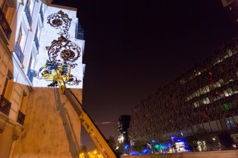 YZ pour la Nuit Blanche 2014. Work in progress. Rue du Chevaleret - Paris 13è. Préparation des oeuvres pour la Nuit Blanche du samedi 4 octobre 2014.
