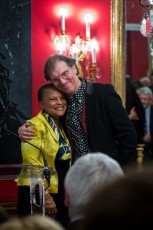 Exposition de Jef Aérosol à l'Assemblée Nationale mercredi 3 févrer 2015 en présence de Claude Bartolone, président de l'Assemblée, de Christiane Taubira et de bien d'autres personnes.