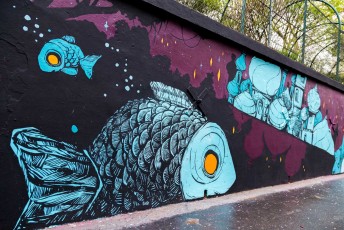 Rétro graffitism - La Princesse Grenouille - Square Karcher - Rue des Pyrénées 20è - Mars 2017