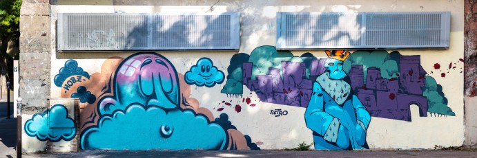 Rétro graffitism et Hobz - Rue de Ménilmontant 20è - Septembre 2018