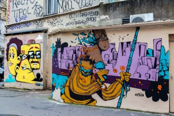 Rétro graffitism et Hobz - Cité Champagne 20è - Mars 2018