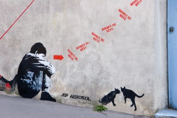 Jef Aérosol - Rue Bobillot 13è - Le garçon et les chats de MissTic - Juin 2006