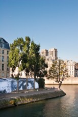 Affichage de JR sur l'Île Saint-Louis à Paris dans le cadre de son projet "Women are Heroes". Début de l'affichage en septembre 2009 à l'occasion de "La Nuit Blanche" (3 octobre), les photos ont disparues progressivement après de grosses pluies mi-octobre - Octobre 2009